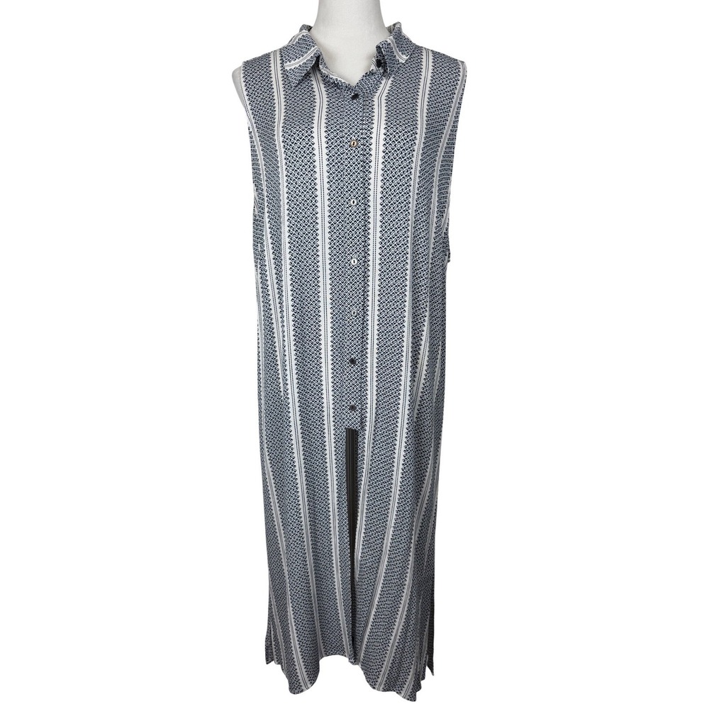 Chelsea &‎ Theodore Tunic Top Women's XL Blue White Geometric Print Excellent